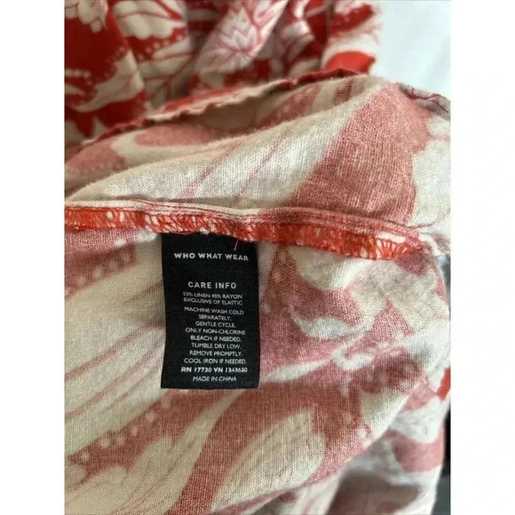 Red Floral Linen Blend Lace Up Dress Flower Maxi Pockets Who What Wear Size S - Picture 7 of 13